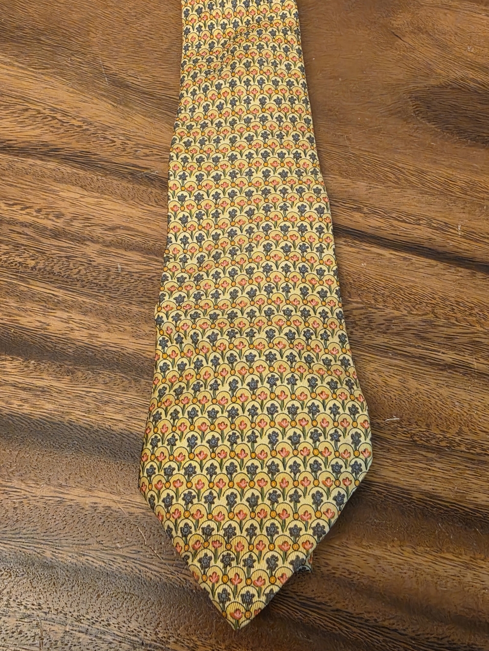 Hermes Yellow Floral Pattern Silk Tie